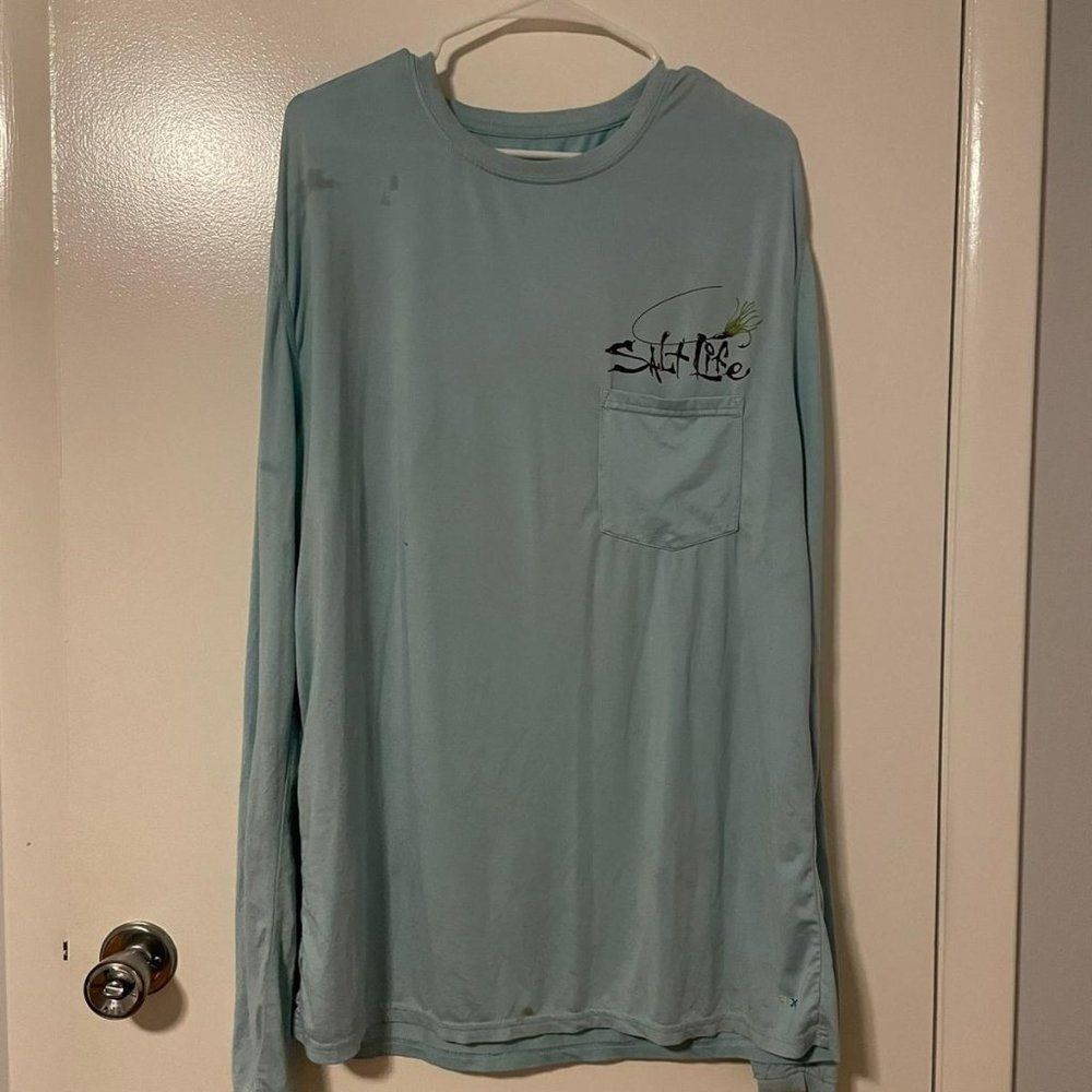 Maori Hook Mens Long Sleeve Graphic T-Shirt Size L Blue
